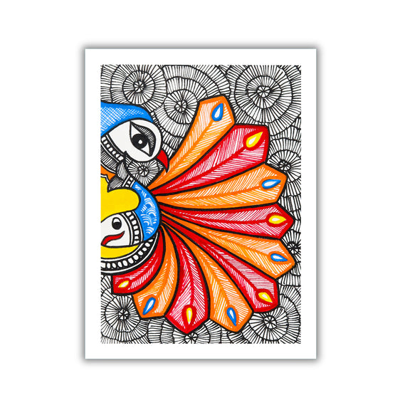 handmade madhubani painting peacock-in vibrant traditional folk art style
