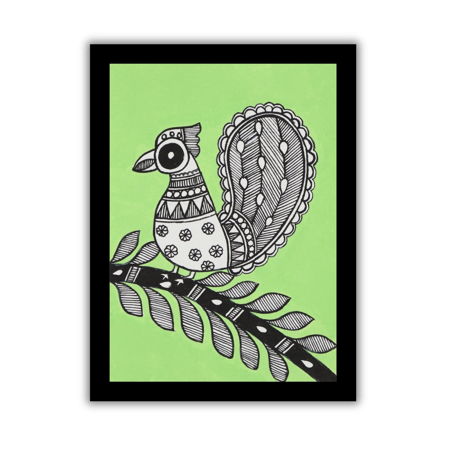 handmade madhubani painting peacock-in vibrant traditional folk art style

