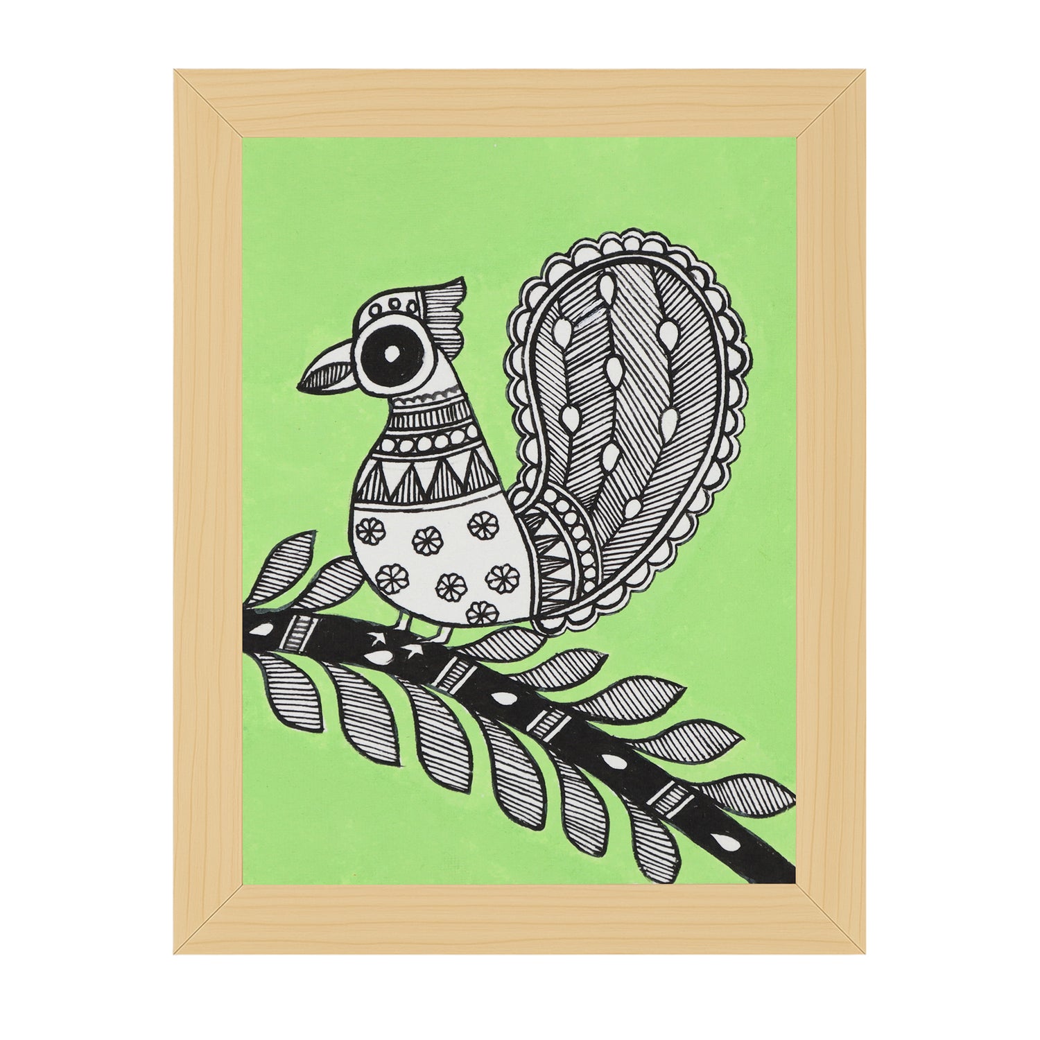 handmade madhubani painting peacock-in vibrant traditional folk art style
