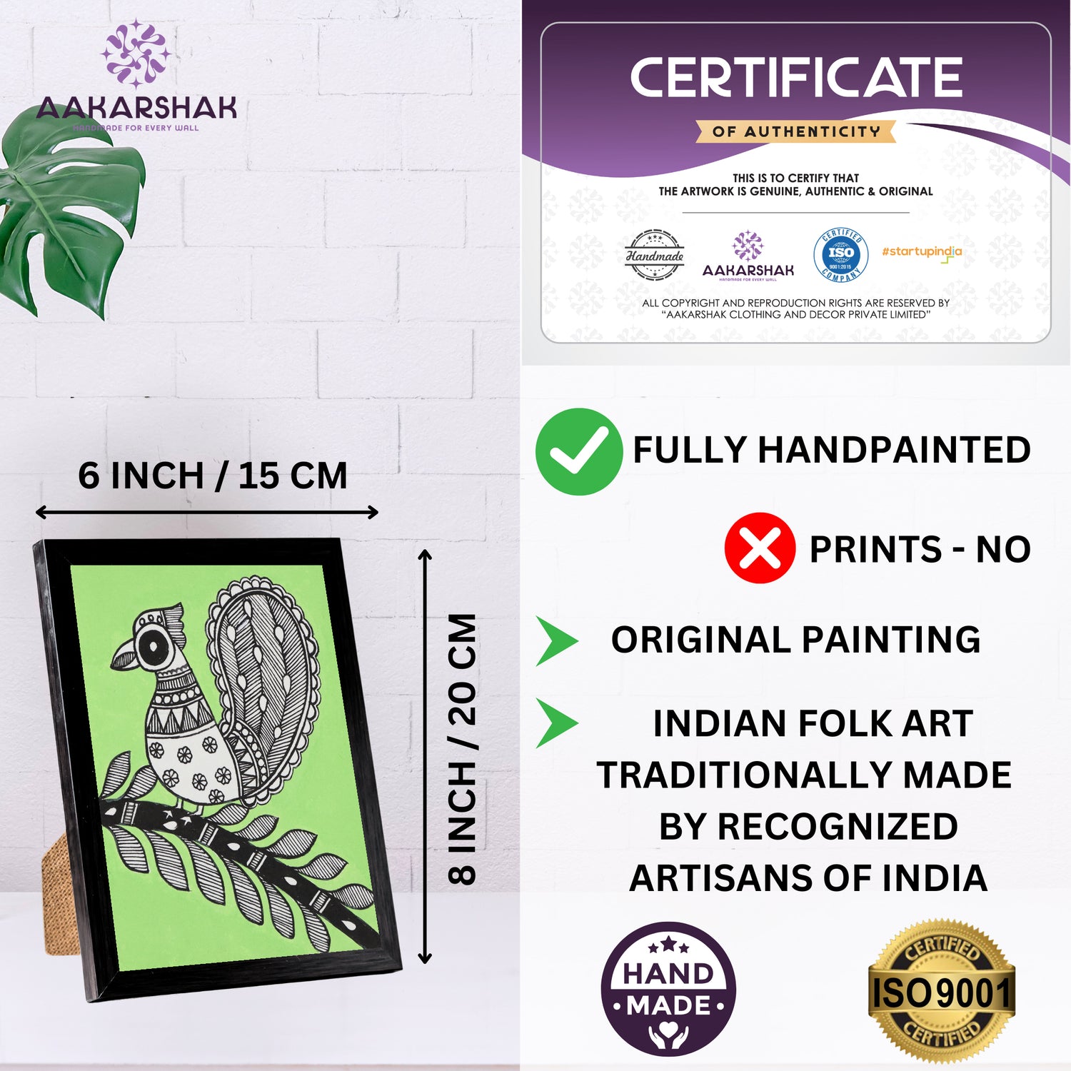 handmade iso certified madhubani-peacock painting

