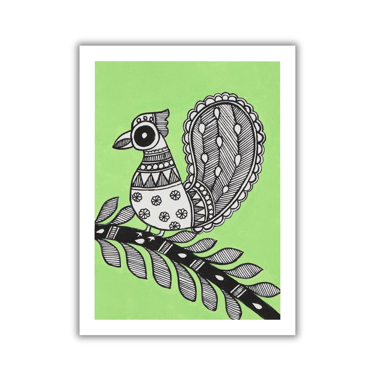 handmade madhubani painting peacock-in vibrant traditional folk art style
