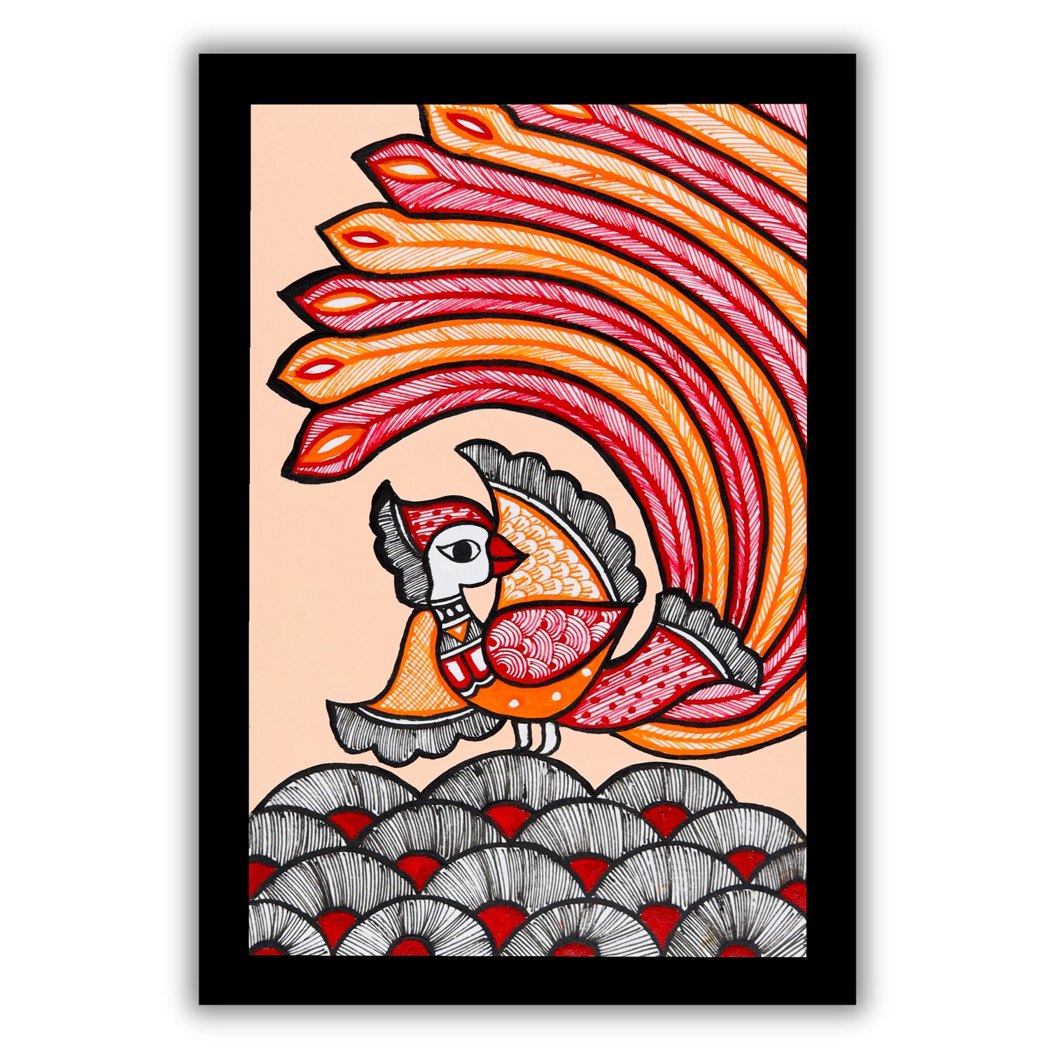 Handmade Peacock Madhubani Painting Wall Decor 8x12