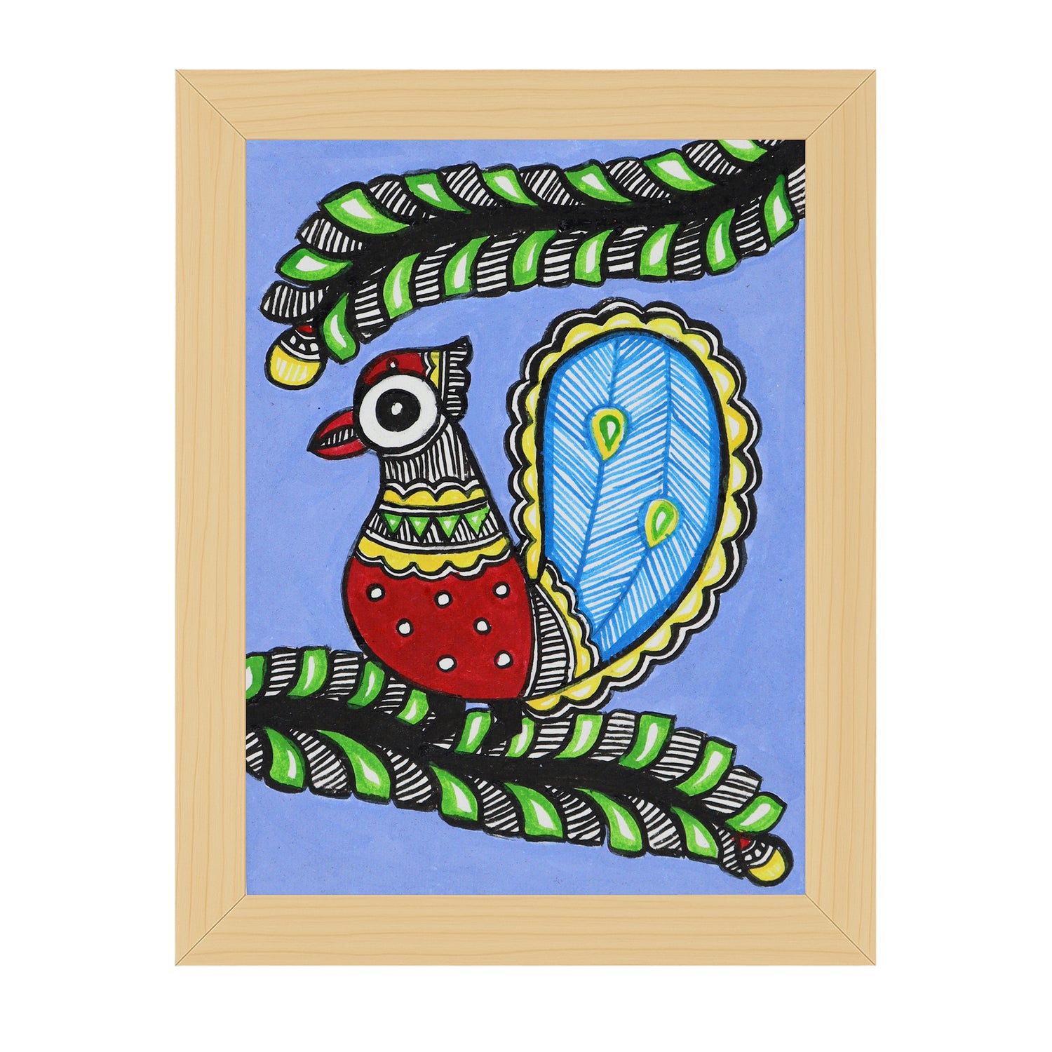 handmade madhubani painting peacock-in vibrant traditional folk art style