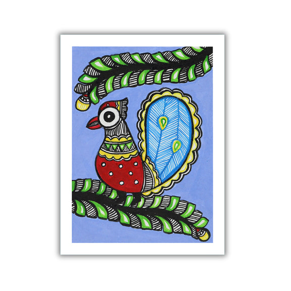 handmade madhubani painting peacock-in vibrant traditional folk art style