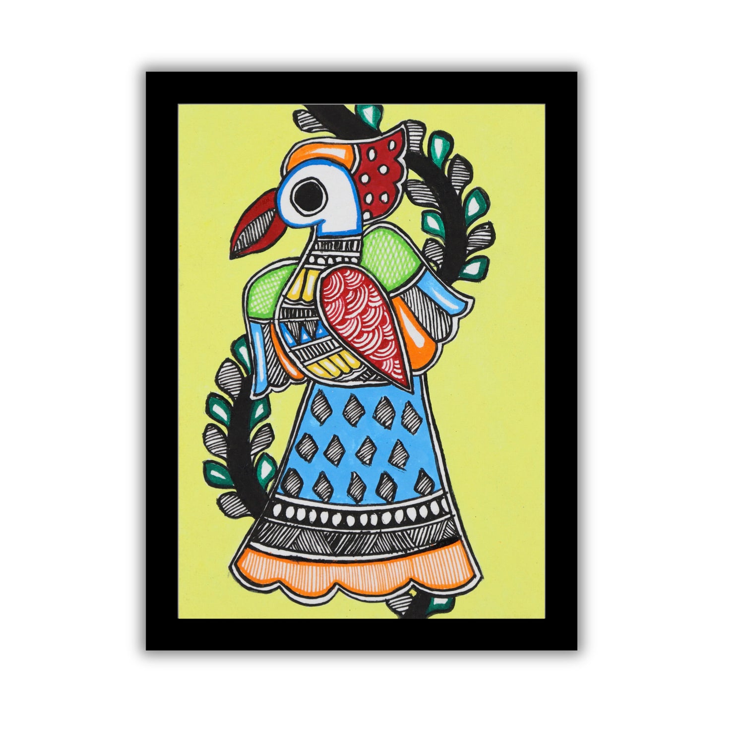 handmade madhubani painting peacock-in vibrant traditional folk art style
