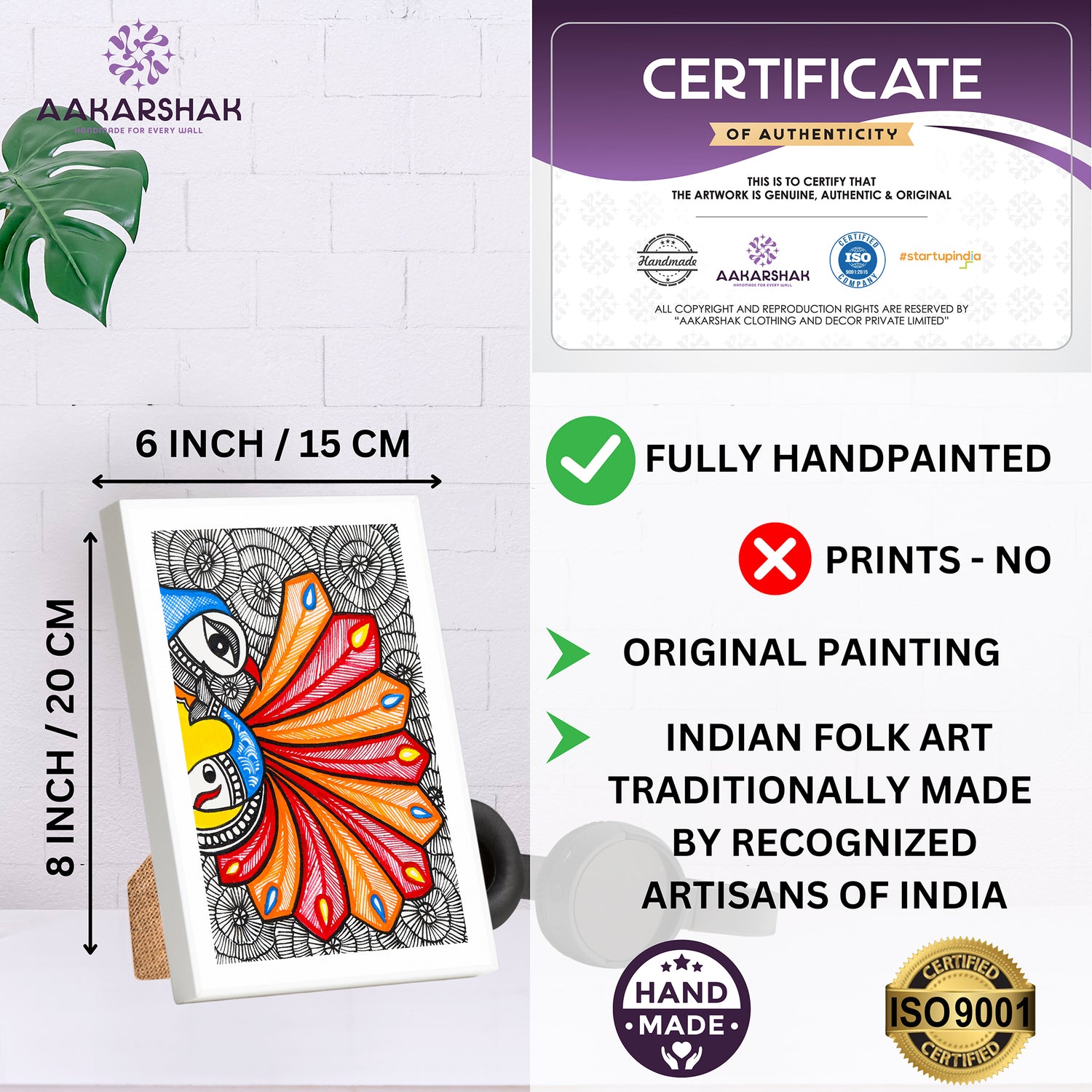 handmade iso certified madhubani-peacock painting

