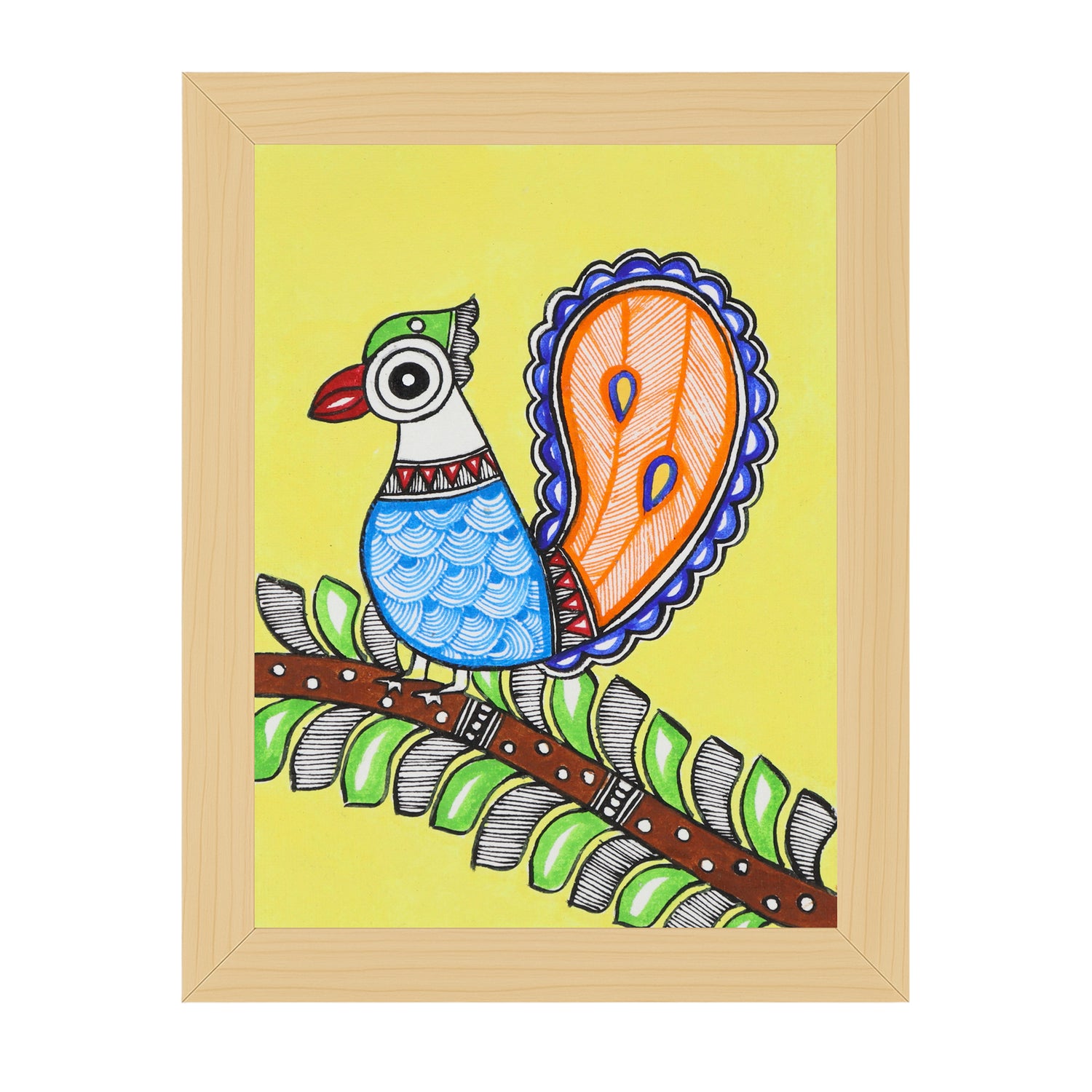 handmade madhubani painting peacock-in vibrant traditional folk art style
