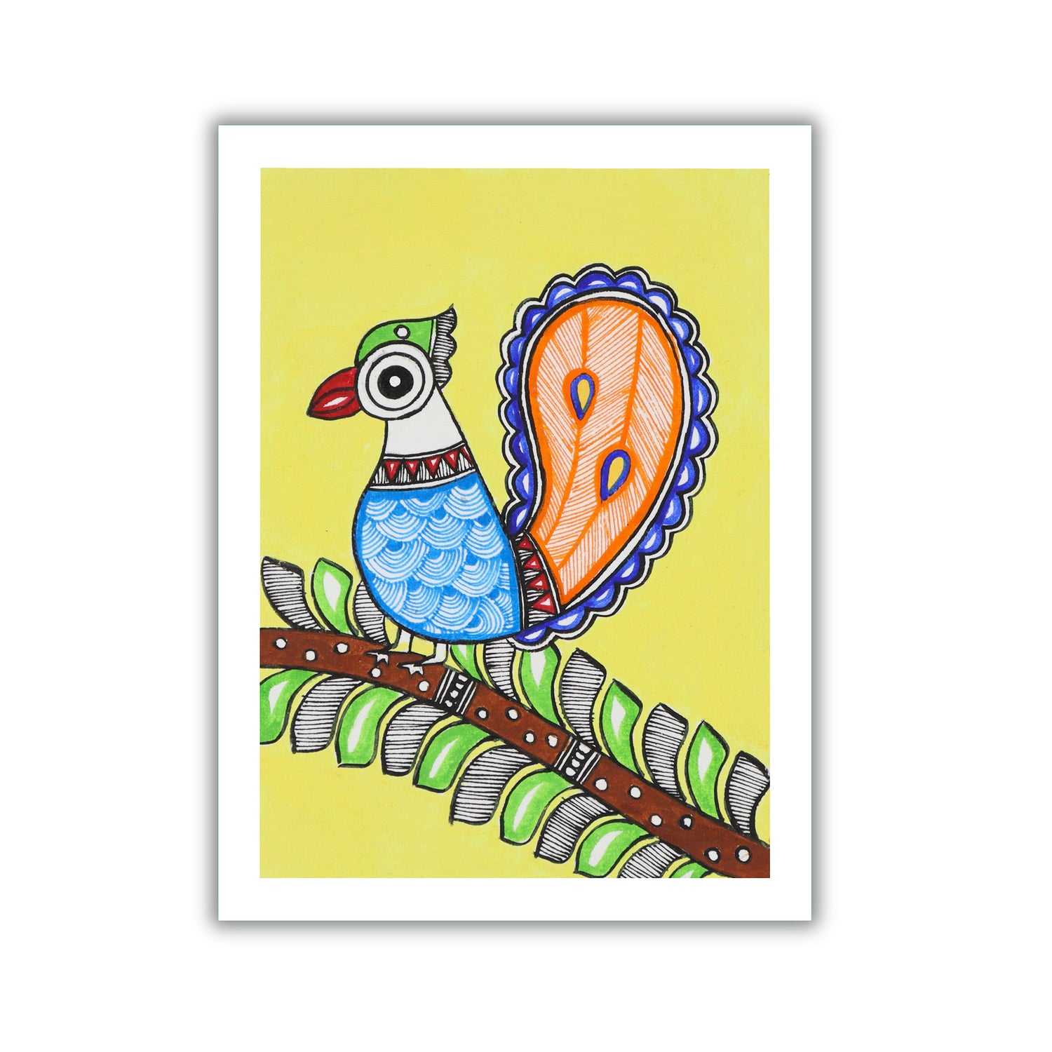handmade madhubani painting peacock-in vibrant traditional folk art style
