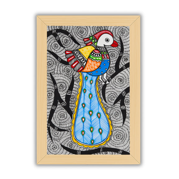 handmade madhubani painting painting peacock-in vibrant traditional folk art style
