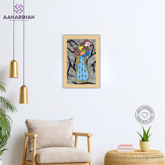 vibrant handmade peacock painting-depicting indian folk traditions