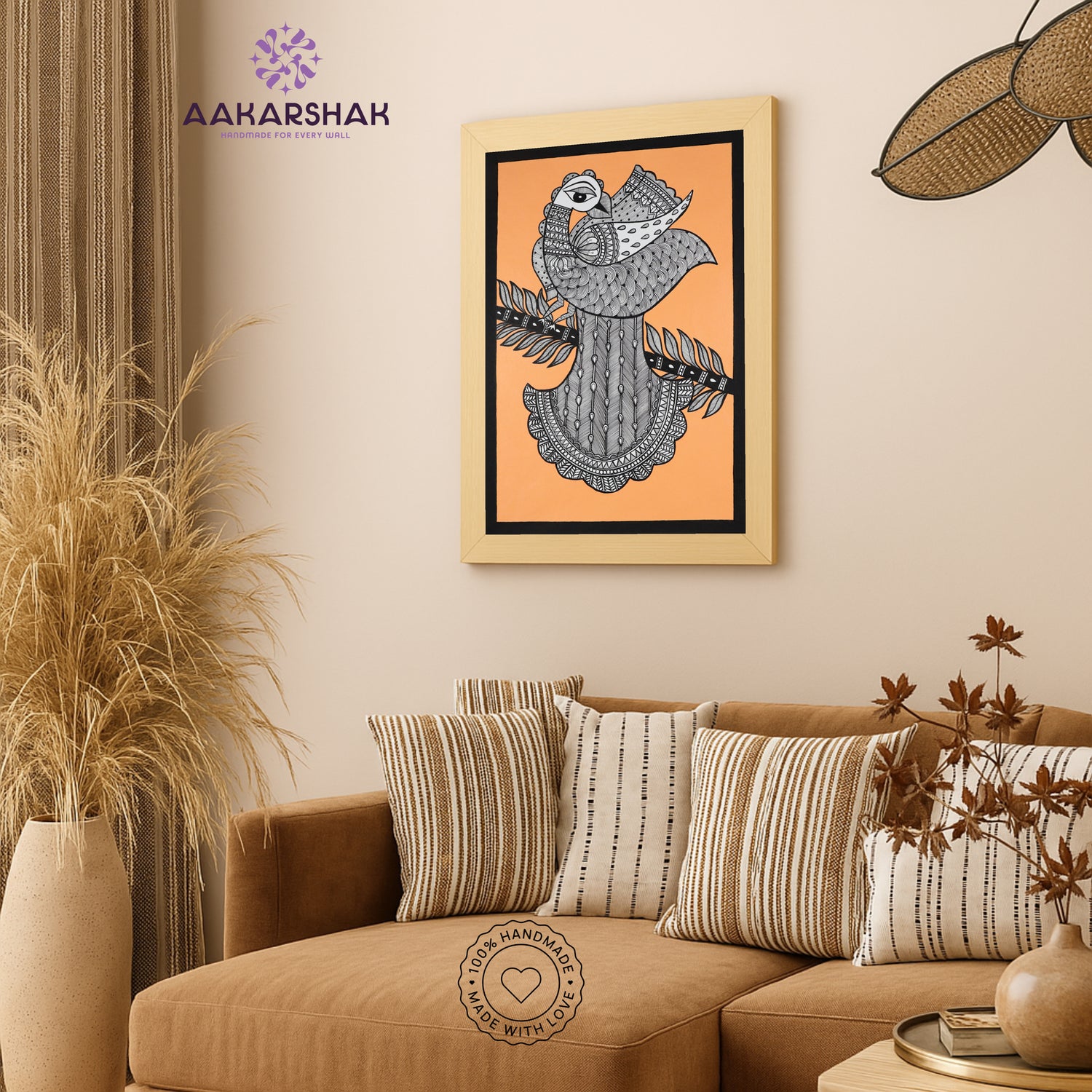 vibrant handmade peacock painting-depicting indian folk tradition