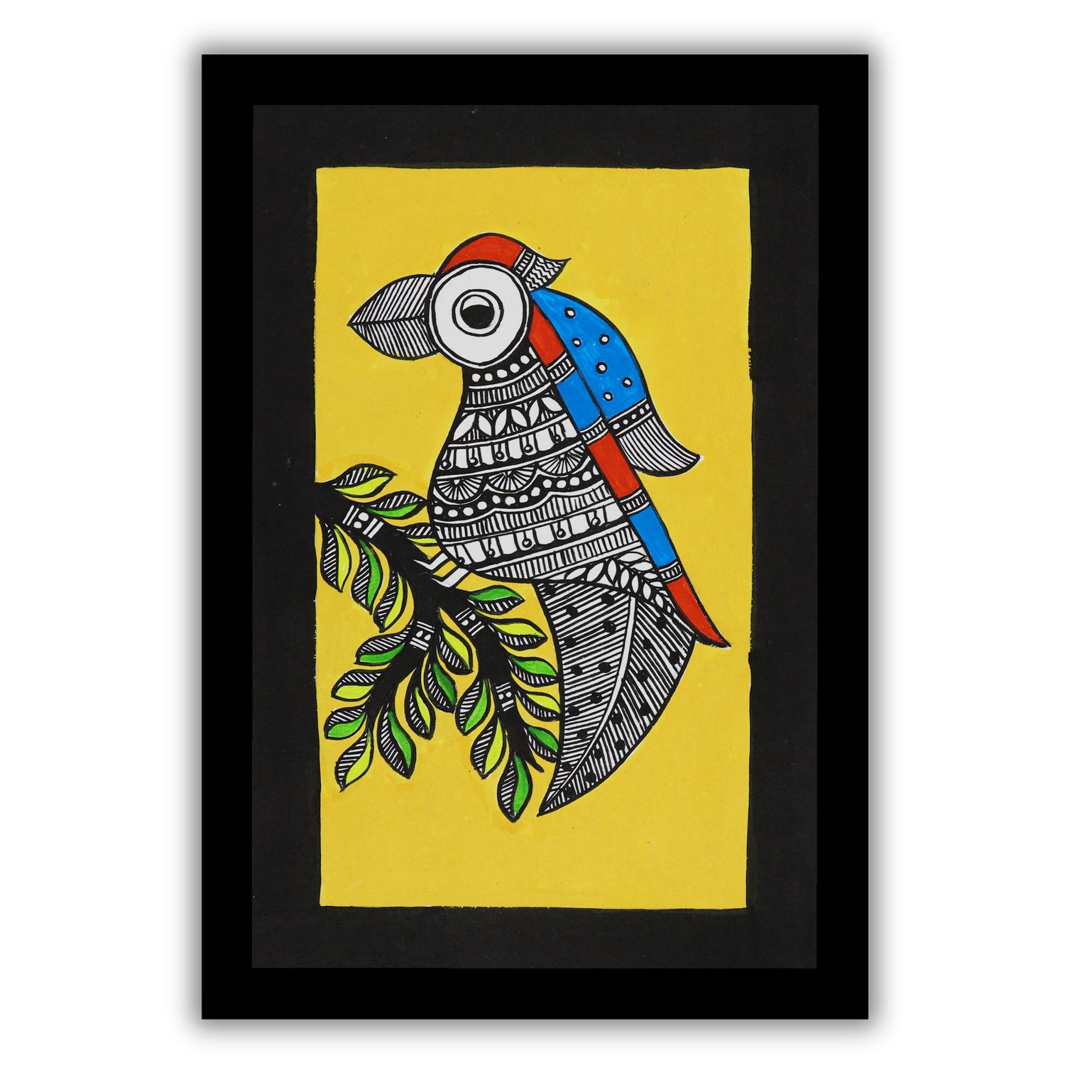 handmade madhubani painting painting peacock-in vibrant traditional folk art style
