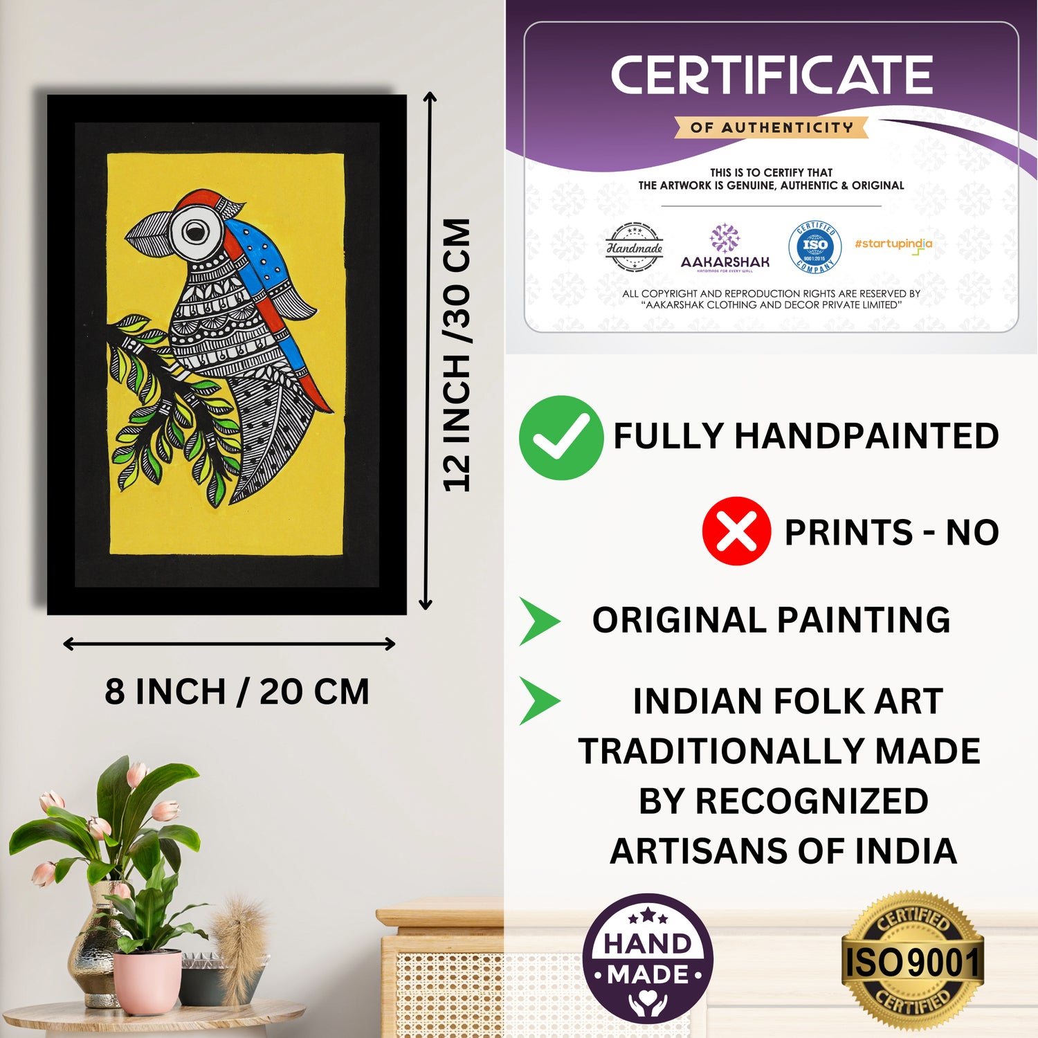 handmade iso certified-peacock madhubani painting