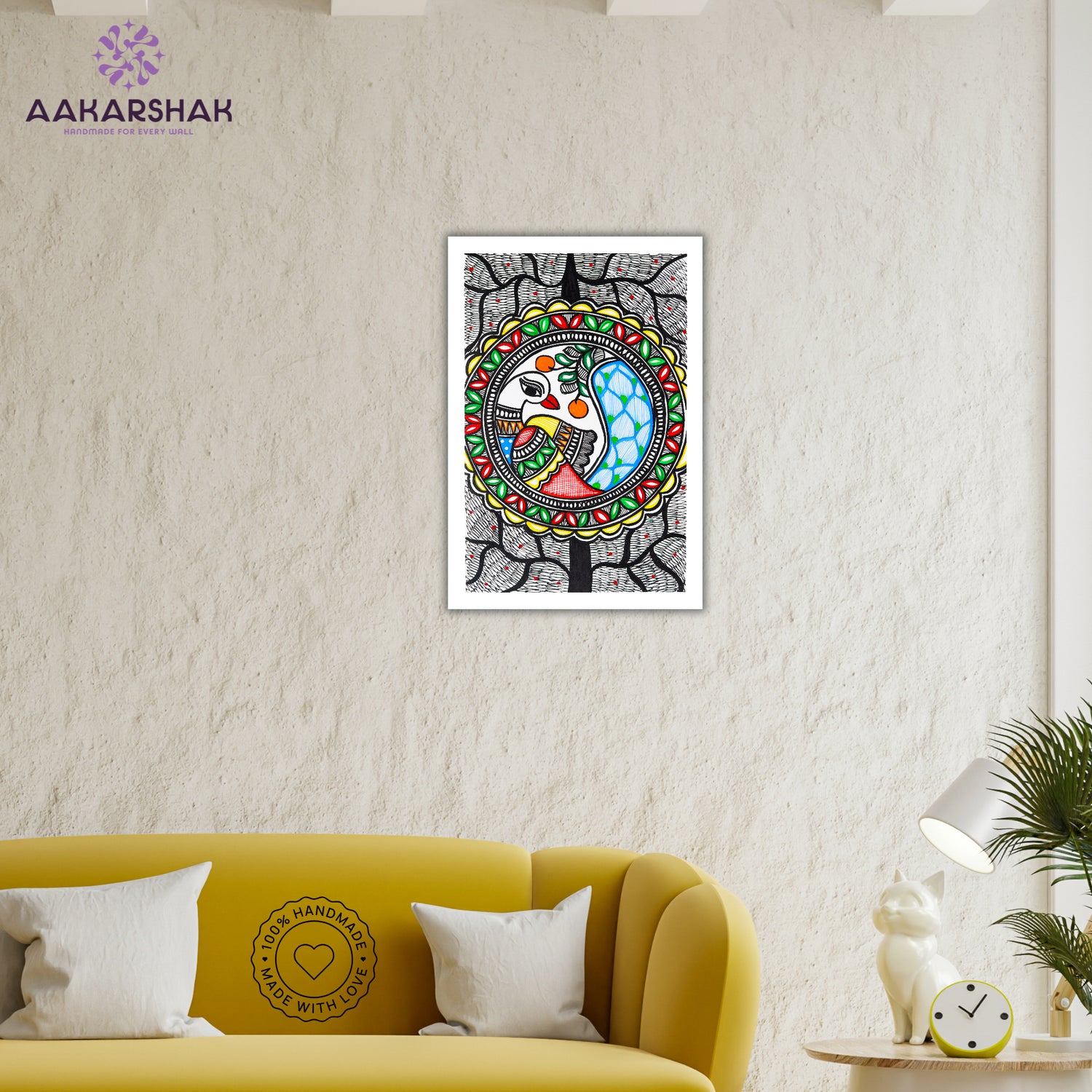 vibrant handmade peacock painting-depicting indian folk traditions