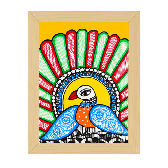 handmade madhubani painting peacock-in vibrant traditional folk art style

