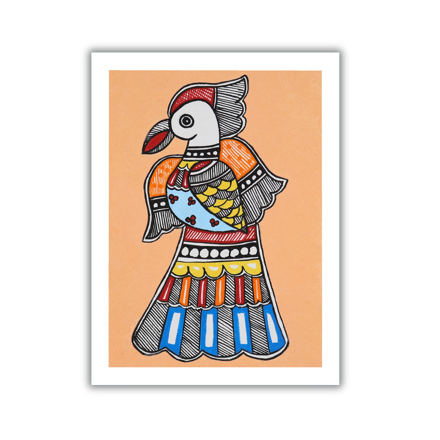 handmade madhubani painting peacock-in vibrant traditional folk art style