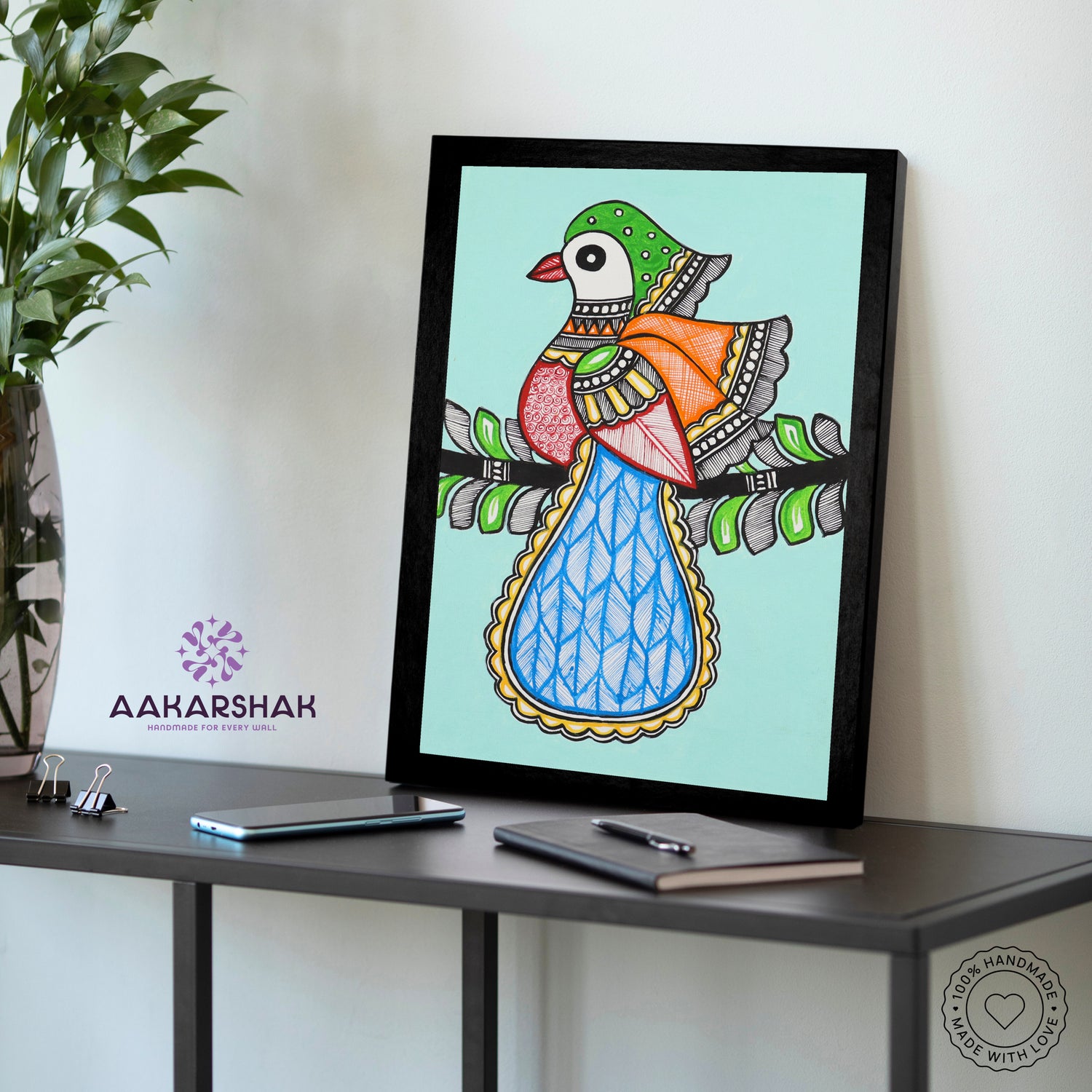 vibrant handmade peacock painting-depicting indian folk traditions
