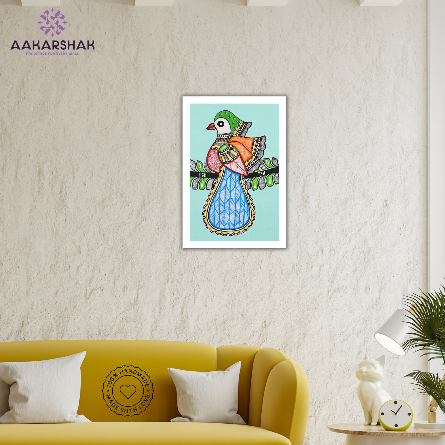 vibrant handmade peacock painting-depicting indian folk traditions
