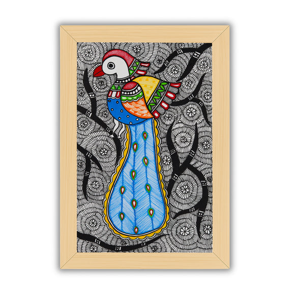 handmade madhubani painting painting peacock-in vibrant traditional folk art style