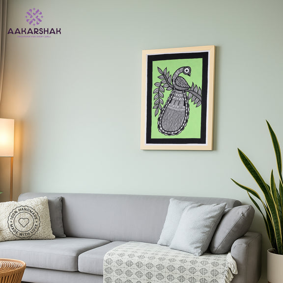 vibrant handmade  peacock painting-depicting indian folk traditions