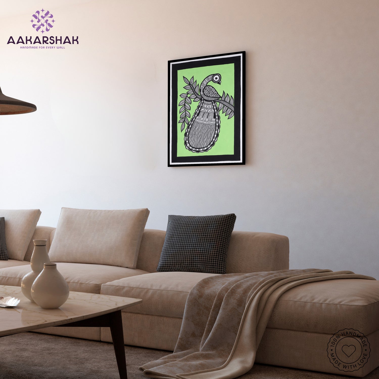 vibrant handmade  peacock painting-depicting indian folk traditions
