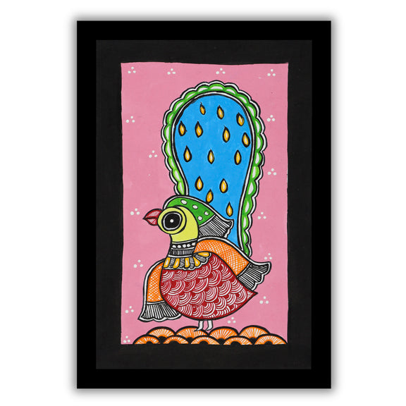 handmade madhubani painting painting peacock-in vibrant traditional folk art style
