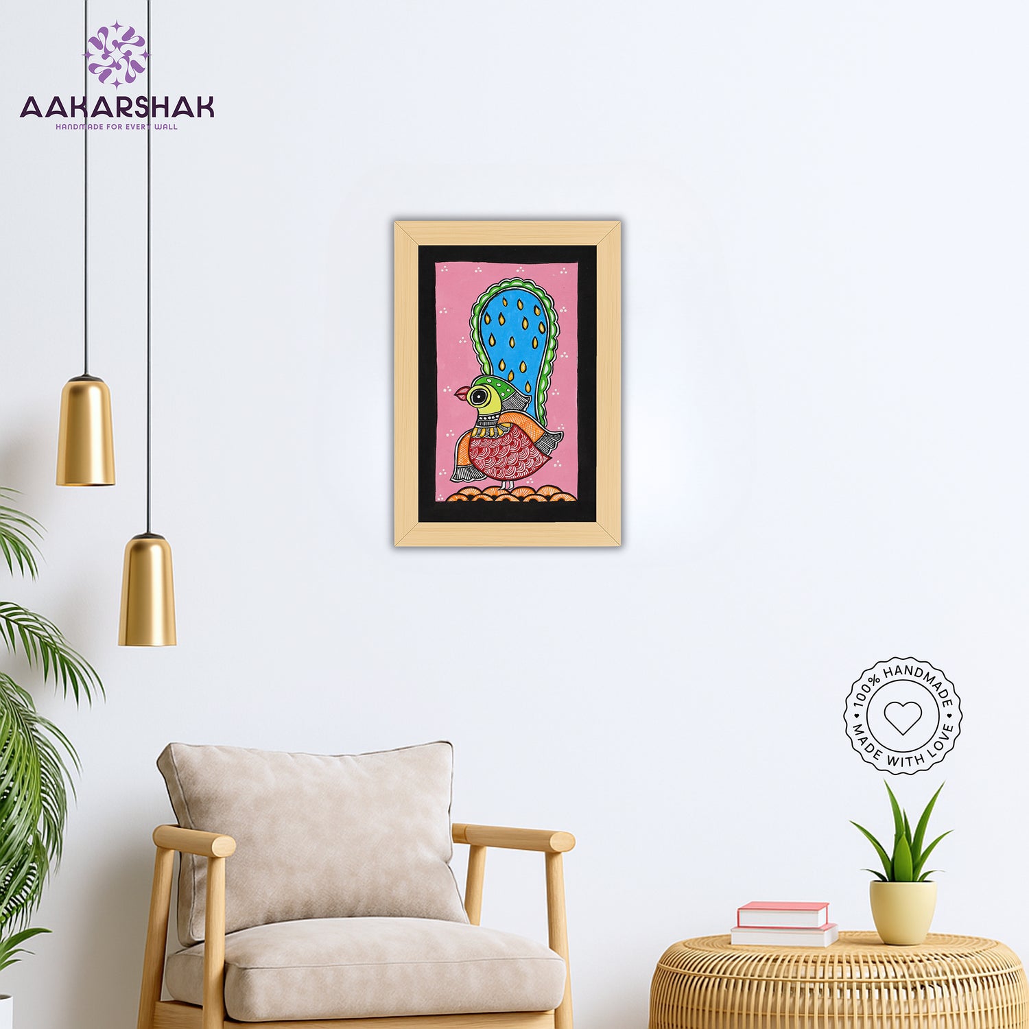 vibrant handmade peacock painting-depicting indian folk traditions