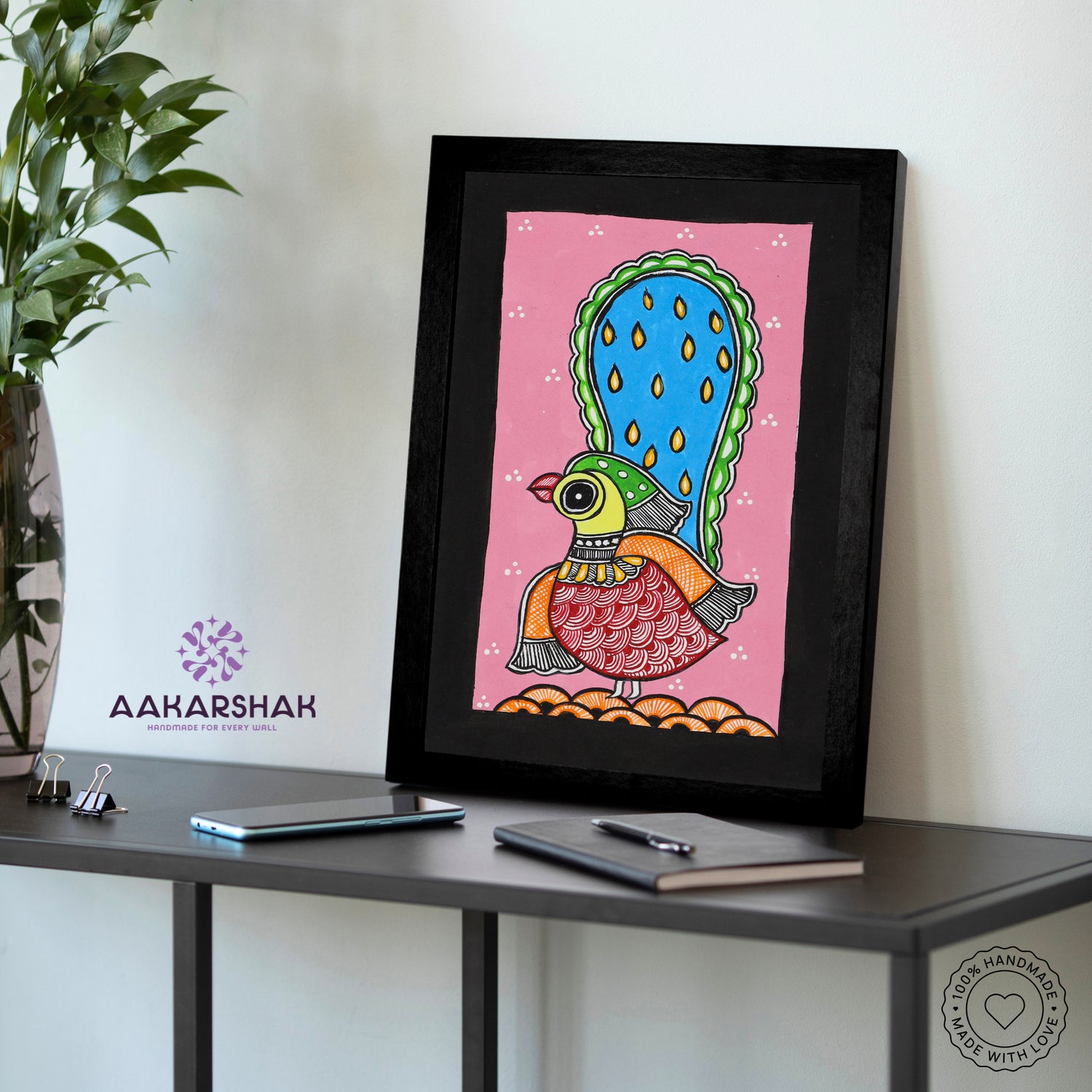 vibrant handmade peacock painting-depicting indian folk traditions
