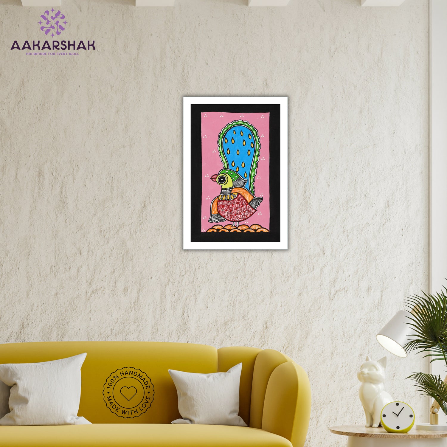 vibrant handmade peacock painting-depicting indian folk traditions