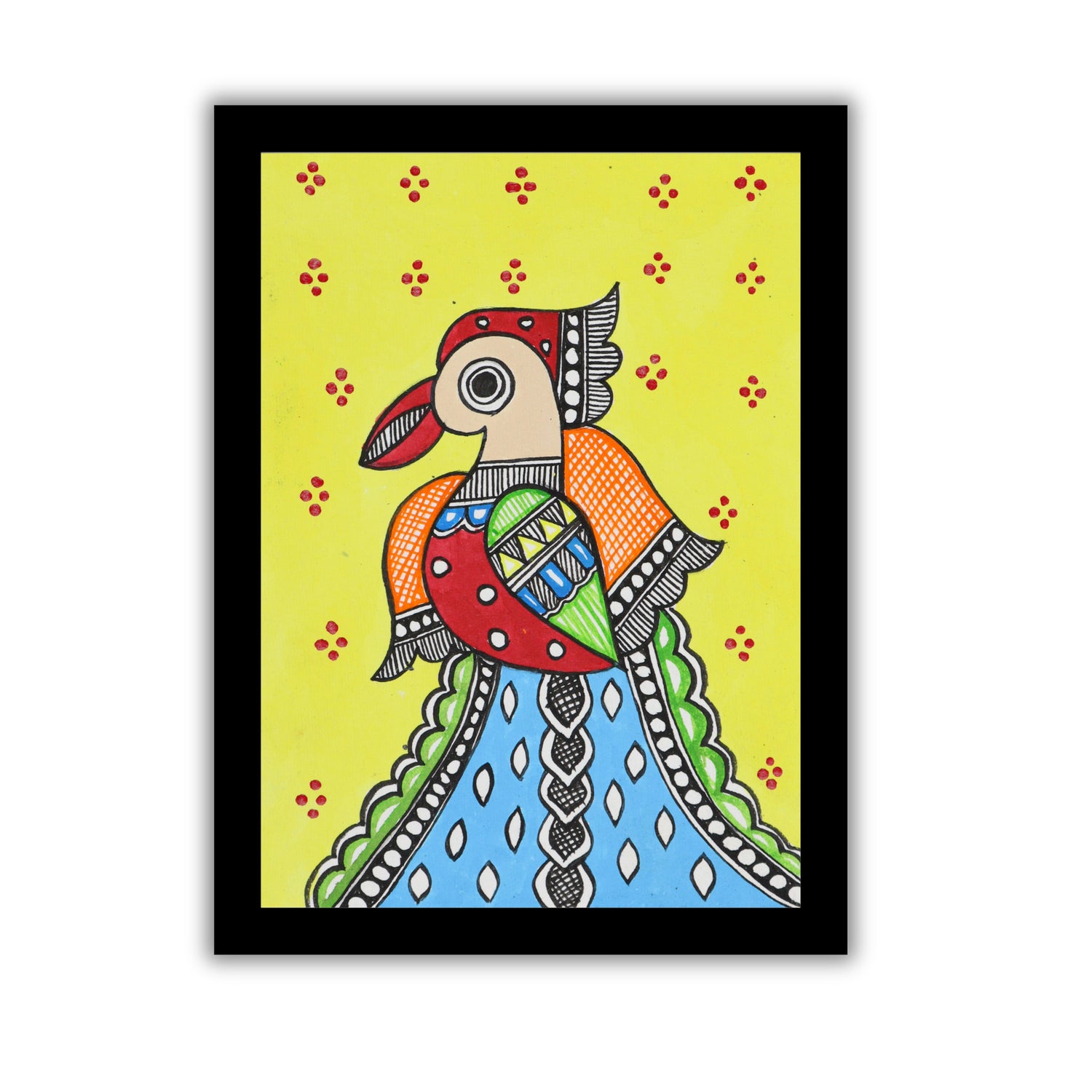 handmade madhubani painting peacock-in vibrant traditional folk art style