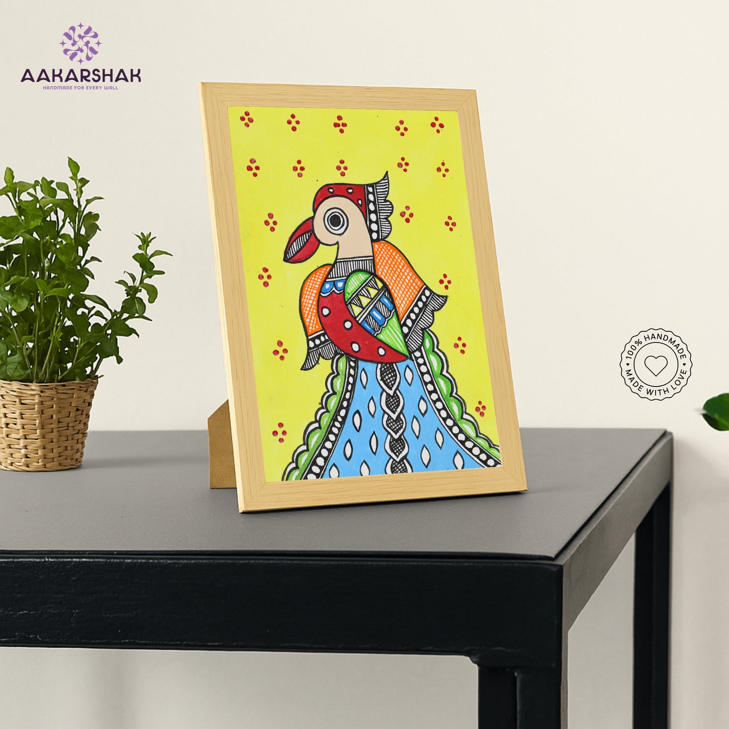 vibrant handmade madhubani painting-depicting indian folk traditi