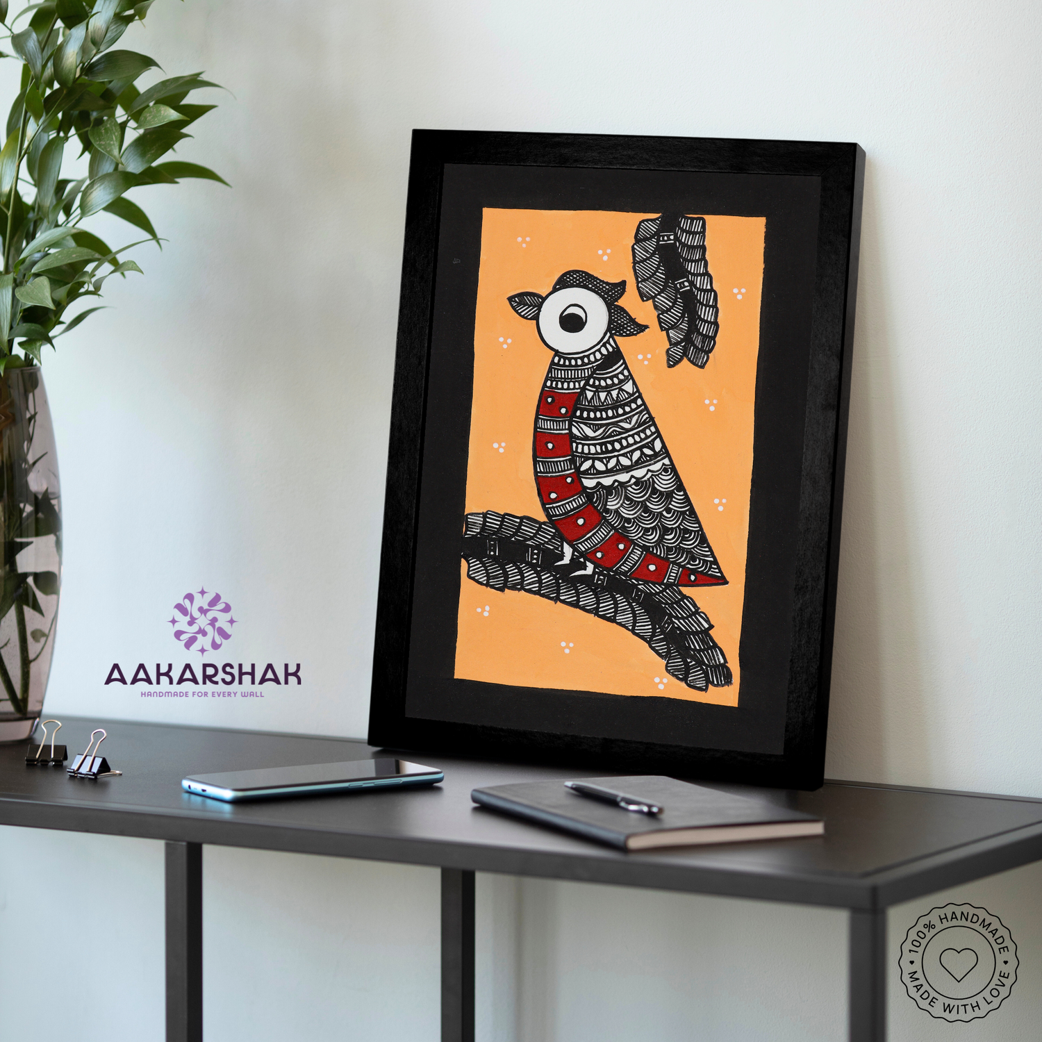 vibrant handmade peacock painting-depicting indian folk traditions
