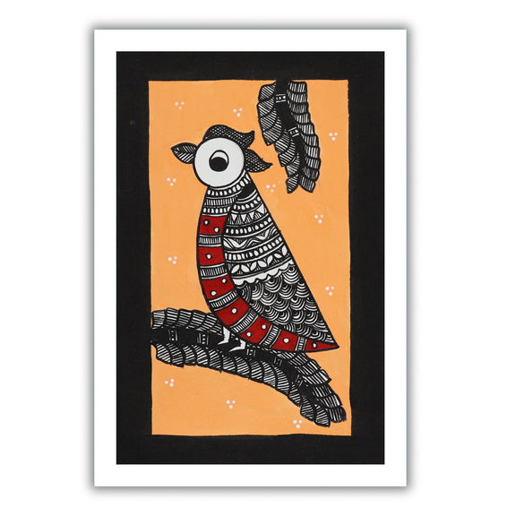 handmade madhubani painting painting peacock-in vibrant traditional folk art style