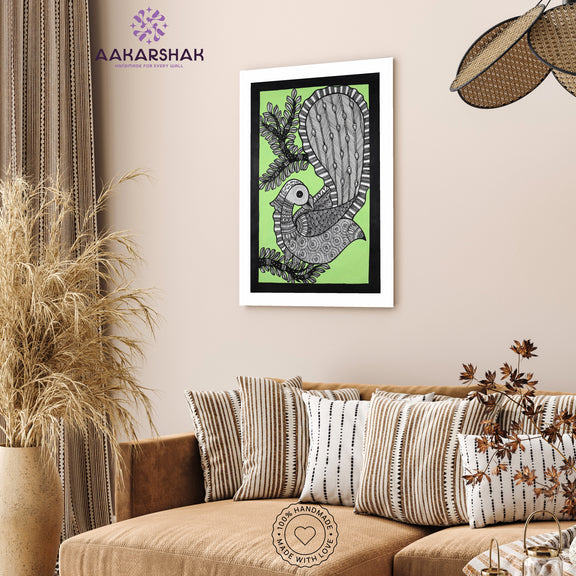 vibrant handmade peacock painting-depicting indian folk traditions
