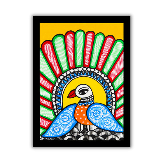 handmade madhubani painting peacock-in vibrant traditional folk art style
