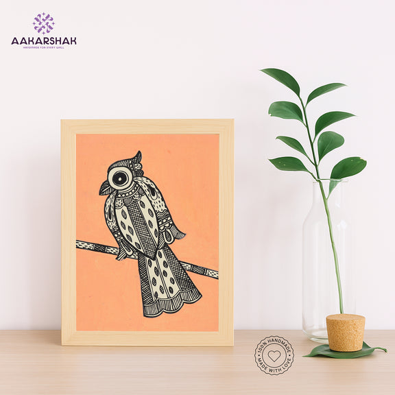 Handmade Madhubani peacock painting-with tabletop stand for home decor

