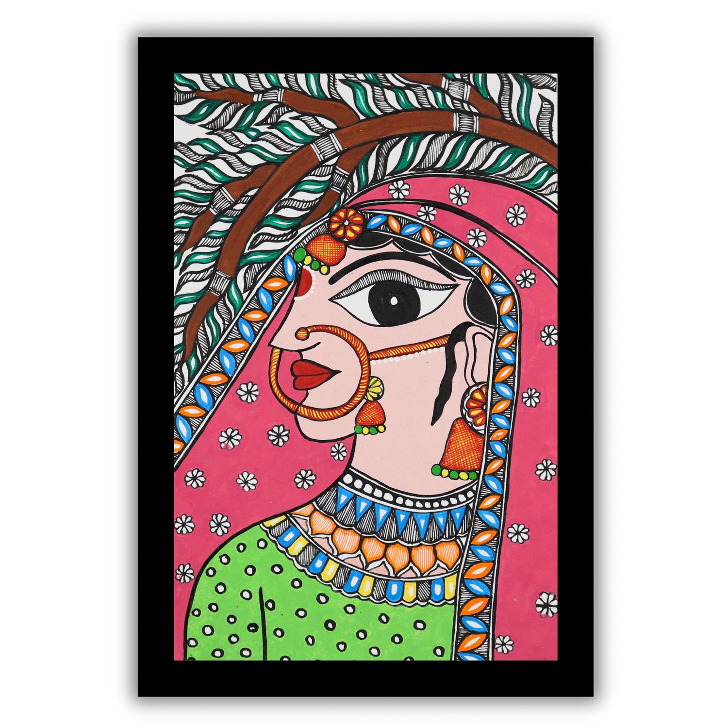 handmade madhubani painting painting radha-in vibrant traditional folk art style