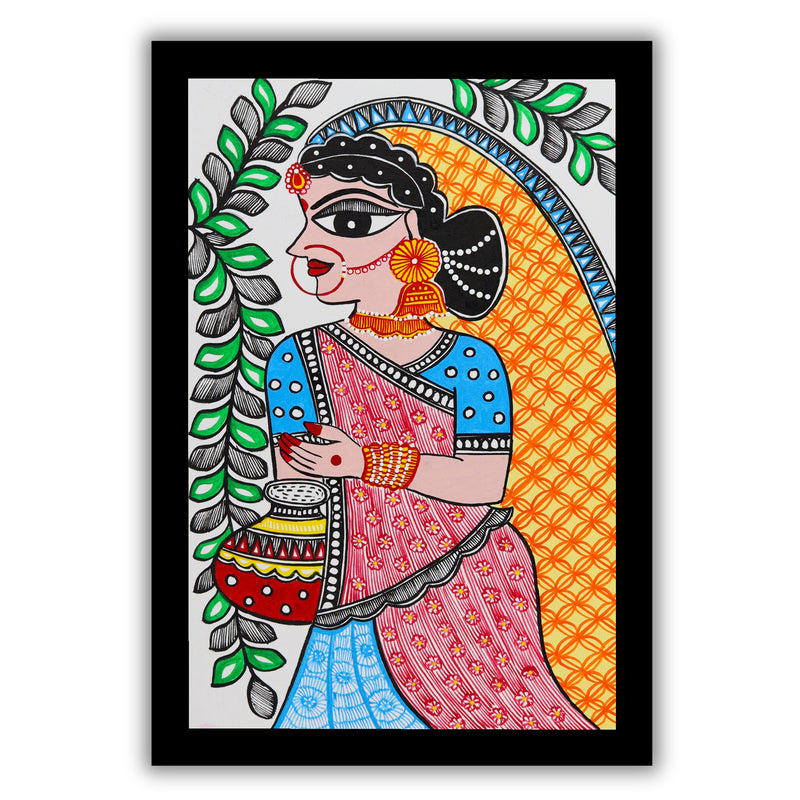 handmade madhubani painting painting radha-in vibrant traditional folk art style