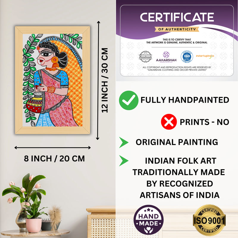 Decorative handmade art with dimensions and authenticity certificate -iso certified radha madhubani painting