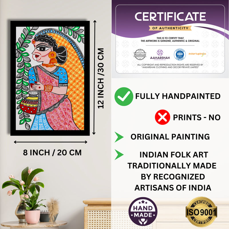 Decorative handmade art with dimensions and authenticity certificate -iso certified radha madhubani painting