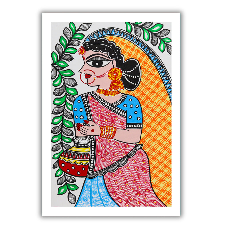 handmade madhubani painting painting radha-in vibrant traditional folk art style