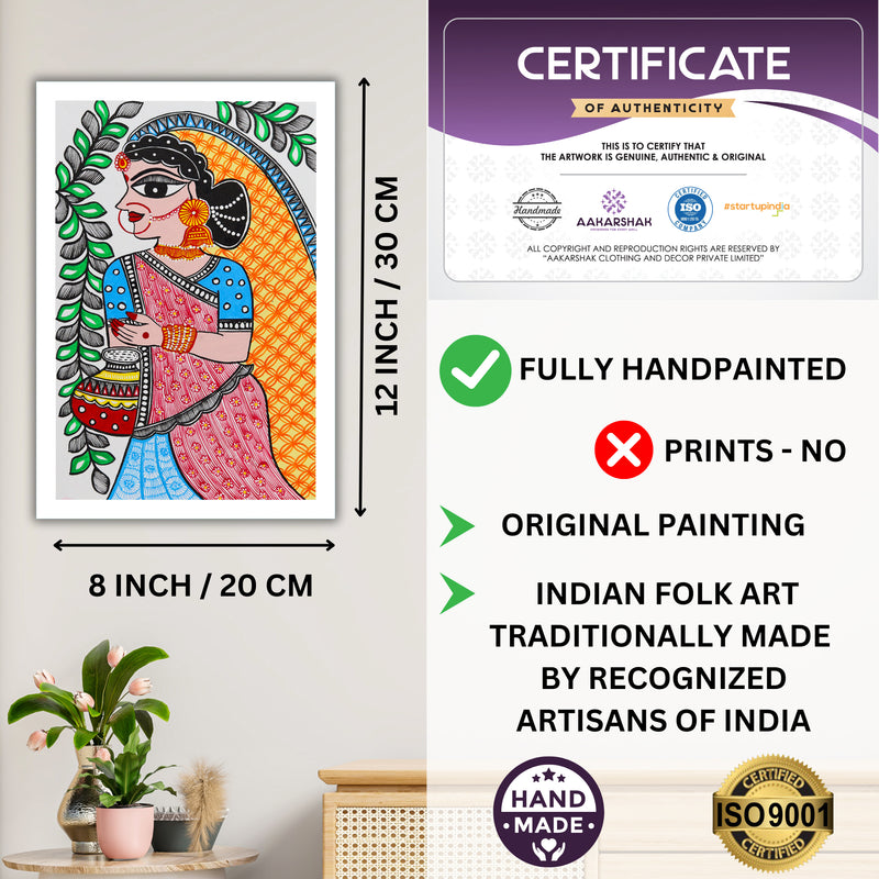 Decorative handmade art with dimensions and authenticity certificate -iso certified radha madhubani painting
