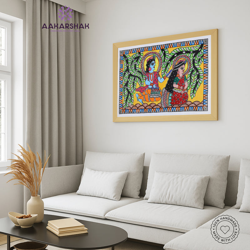 vibrant handmade radha-krishna painting-depicting indian folk traditions