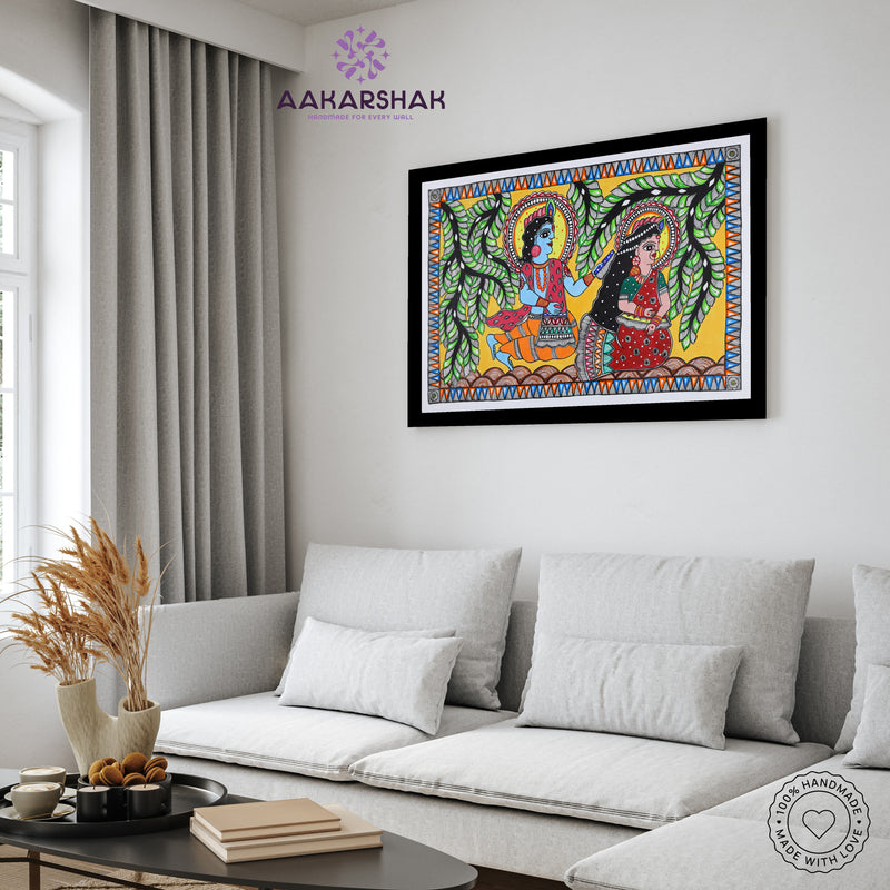 vibrant handmade radha-krishna painting-depicting indian folk traditions