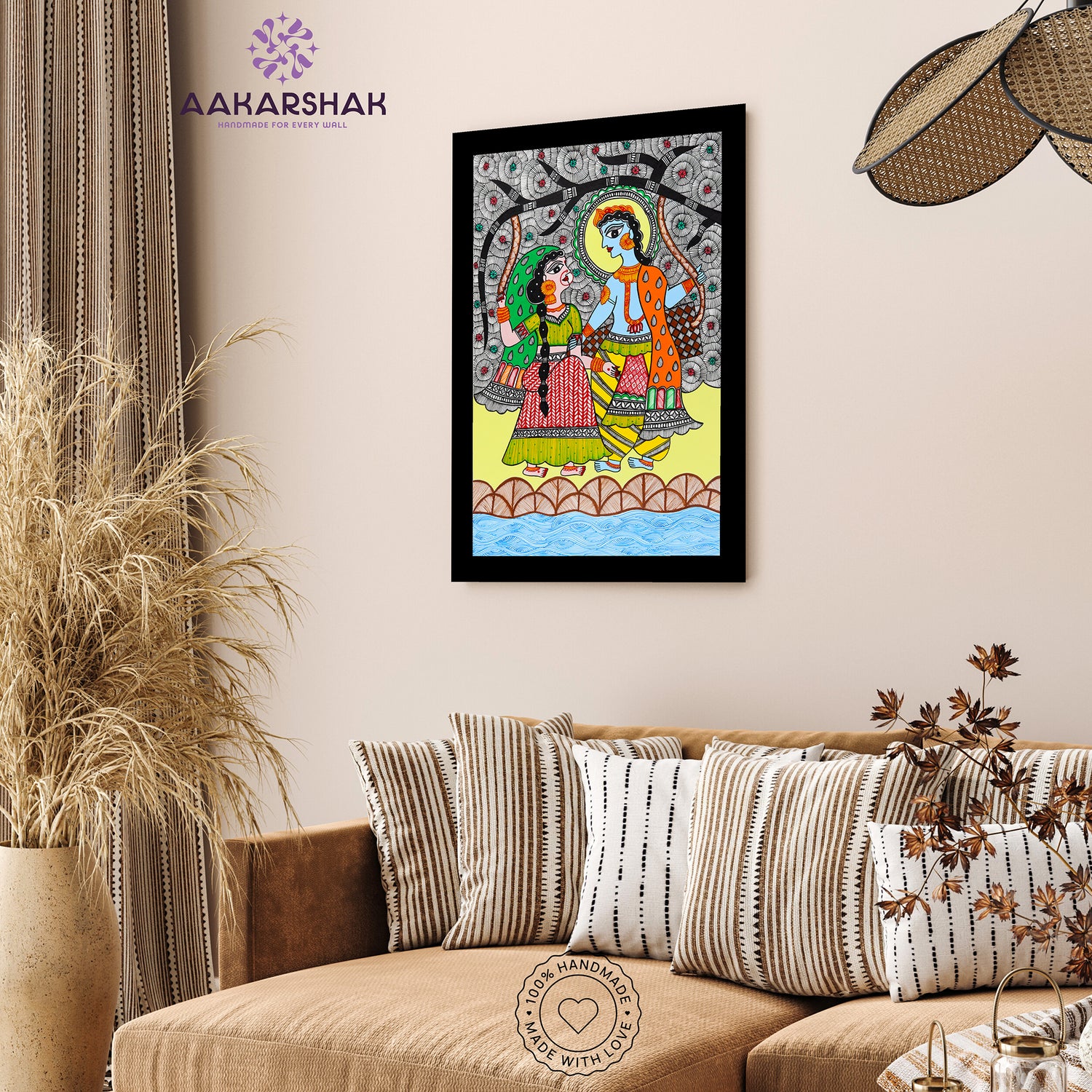 vibrant handmade radha-krishna painting-depicting indian folk traditions