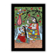 Framed artwork of a colorful radha-krishna-with handmade madhubani painting 
