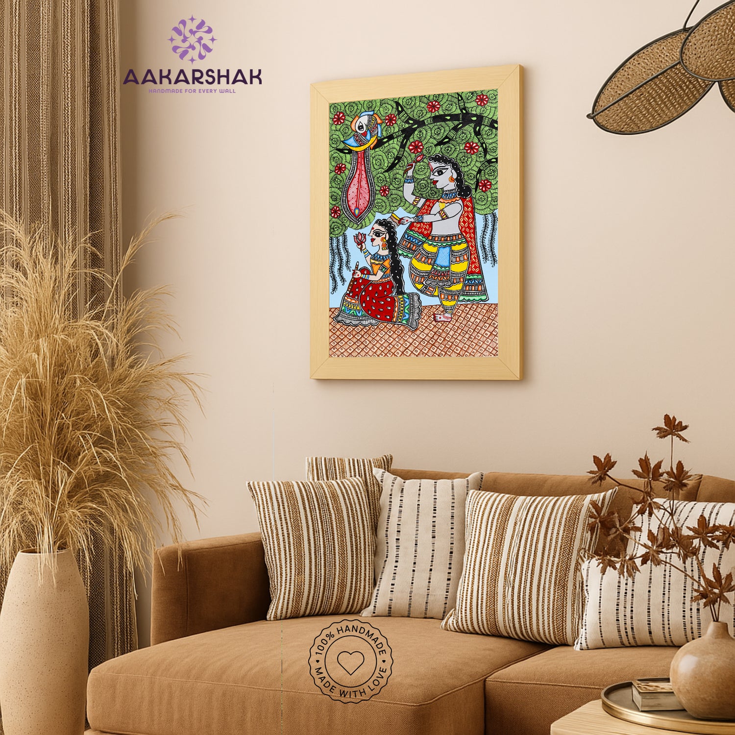 vibrant handmade radha-krishna painting-depicting indian folk traditions