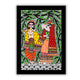 Framed artwork of a colorful radha-krishna-with handmade madhubani painting 