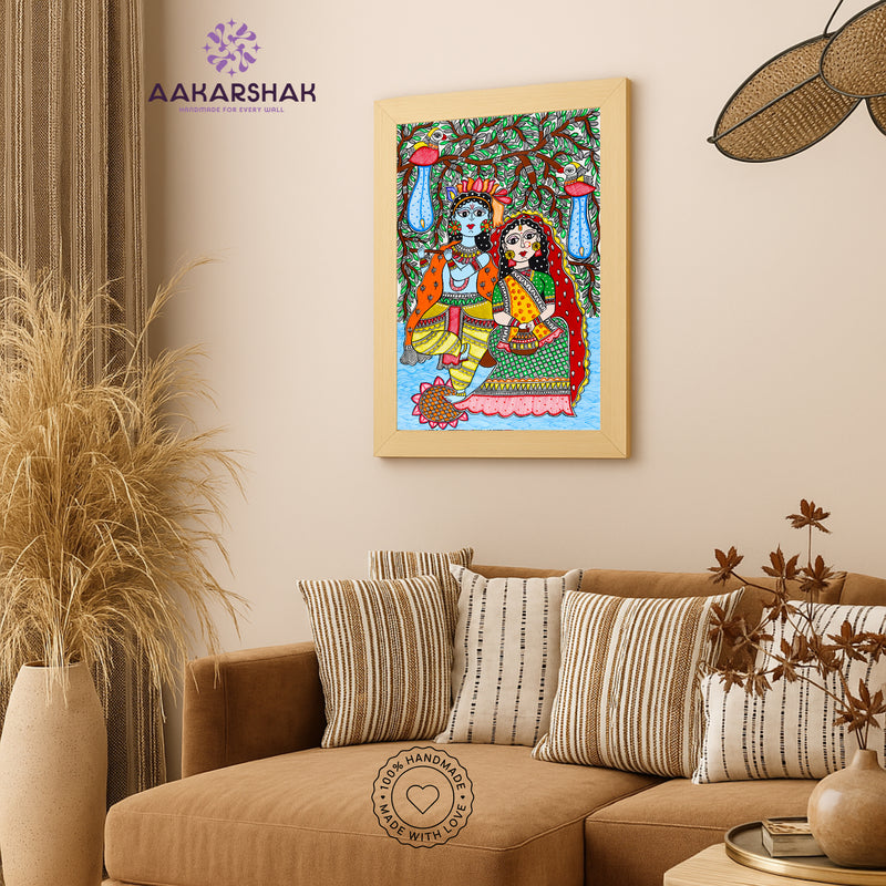 vibrant handmade radha-krishna painting-depicting indian folk traditions