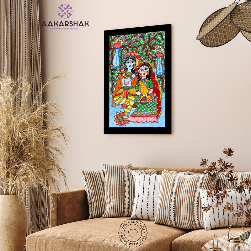 vibrant handmade radha-krishna painting-depicting indian folk traditions
